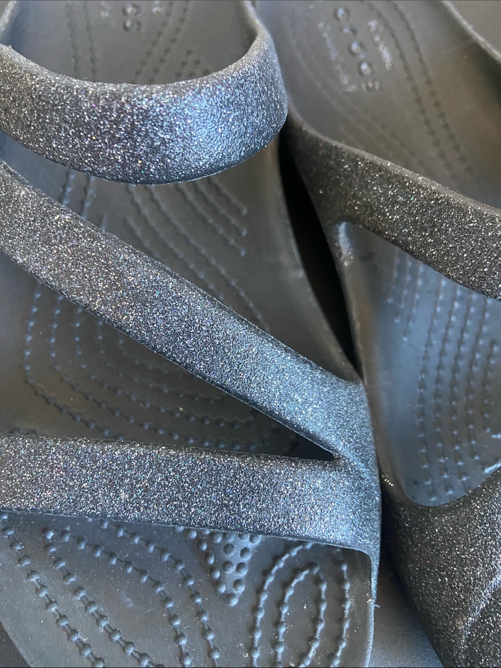 CROCS Black Glitter Strappy Slide Sandals - Picture 2 of 3